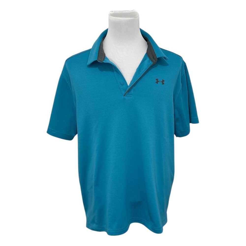 Under Armour Men's Aqua Blue Polo Shirt Loose Fit Heat Gear Short Sleeve Sz XXL